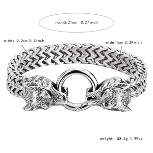 Vintage stainless steel wolf head Franco link bracelet with size and weight measurements