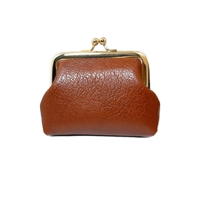 Classic brown pebble grain leather mini coin purse with gold kiss-lock metal closure