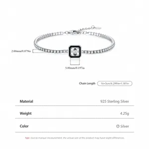 Bracciale in argento sterling S925 con smalto nero e accenti in zirconia scintillante