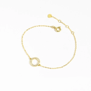 Elegant S925 sterling silver gold bracelet with a sparkling paved zircon circle charm