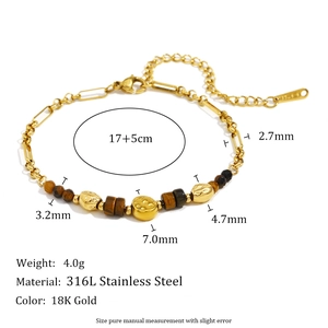 Bracelet en acier inoxydable plaqué or 18K avec perles d'œil de tigre naturel