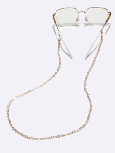 Golden heart-shaped metal glasses chain with non-slip hooks on white background