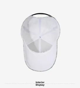 Detailed inside view of the six-panel baseball cap with reinforcement tape and metal buckle