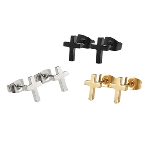 Cross stainless steel stud earrings set in black, silver and gold finishes for unisex