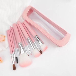 10pcs pink makeup brush set with gradient bristles and transparent storage bag