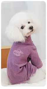 Violet ribbed knit pet sweater featuring heart embroidery and Minnie LOVE detail