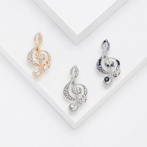 Elegant Alloy Rhinestone Music Note Brooch G-Clef Musical Symbol Lapel Pin For Suit Dress Fashion Jewelry Accessories Gift