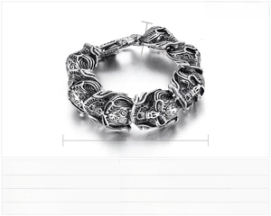 Détails du bracelet tête de mort de 20mm de large, 200mm de long et 100g d'acier poli