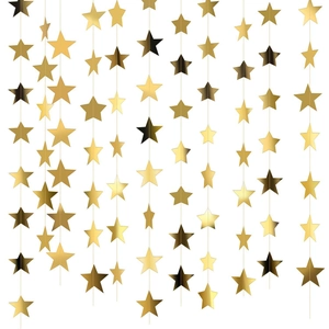 Golden star paper garland with metallic finish for birthday party ceiling decoration