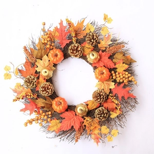 Artificial Autumn Sunflower Wreath Pumpkin Maple Leaf Garland Thanksgiving Halloween Door Wall Hanging Harvest Festival Home Decoration