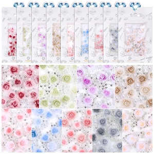 Nail art decoration set with 3D resin roses, pearls and crystals in 9 colors