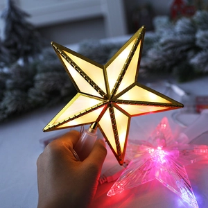 Golden 3D glowing Christmas star tree topper with warm white LED lights and USB plug