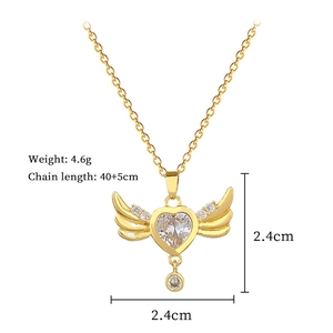 Detail of winged heart necklace with dimensions 2.4cm and weight 4.6g gold finish