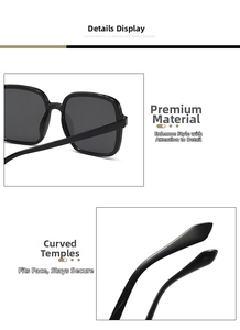 Detail view showing polished black acetate frame and ergonomic curved temples of sunglasses