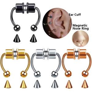 Magnetic Fake Nose Ring Non Pierced Stainless Steel Septum Hoop Horseshoe Body Jewelry Interchangeable Ball And Cone Ends