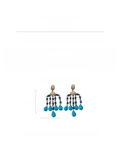 Detail view of vintage water drop tassel earrings with measurements and dimensions