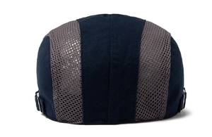 Rear view of mesh beret hat with adjustable silver metal buckle and breathable fabric
