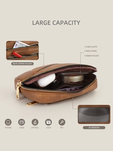 Detail showing the large capacity interior of the brown PU leather wallet with card slots