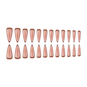 Set di 24 unghie finte a mandorla color rosa nudo con punte French marroni chic