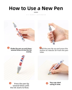 Instructional guide showing four steps to prime a 2.8mm yellow paint marker tip