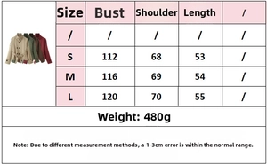Tableau des tailles pour trench court à double boutonnage avec buste, manches et longueur