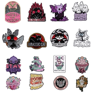 Cartoon Dark Gothic Series Cat Bat Mothman Enamel Pin Alloy Brooch Personalized Spooky Animal Pins Badges For Clothes Bags Decor
