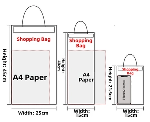Size comparison chart for soap flower gift bags showing small, medium, and large dimensions