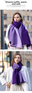 Close-up of dual-tone purple ribbed knit scarf featuring warm cashmere-like texture