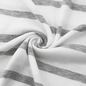 Detailed macro view of soft grey and white striped knit fabric texture for men's t-shirts