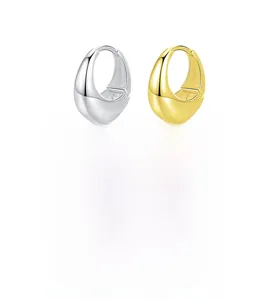 Polished S925 sterling silver hoop earrings in gold and silver finishes with mirror texture