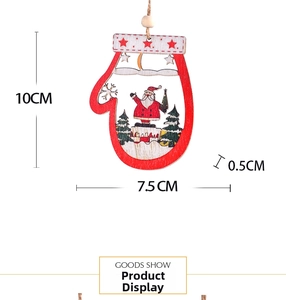 Detail of wooden Christmas glove ornament with Santa Claus painting and size dimensions