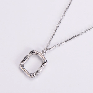 Modern silver stainless steel rectangle pendant necklace with bamboo texture
