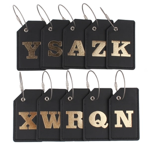 Luggage Tag PU Leather Gold Foil Initial Letter Address ID Label Travel Accessory With Metal Wire Ring