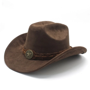 Western Cowboy Hat Faux Suede Felt Wide Brim Star Concho Decoration Retro Style Outdoor Travel For Men Women