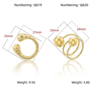 Vintage irregular hammered gold ring and triple layer spiral ball ring set in 45-degree angle