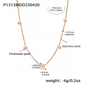 Detail view of pink freshwater pearl necklace with stainless steel adjustable chain dimensions