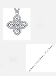 Detailed macro view of S925 sterling silver flower necklace with 5A grade cubic zirconia stones