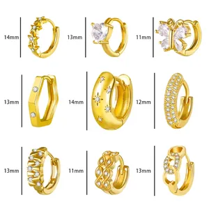 Golden butterfly and heart zircon huggie earrings collection with various size options