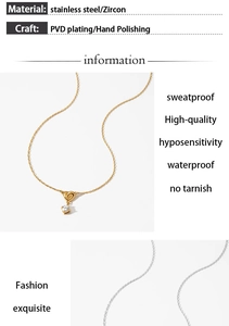 Detail of stainless steel heart necklace showing PVD plating and zircon setting features