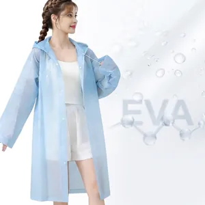 Reusable Raincoat For Adults Thickened EVA Waterproof Hooded Rain Poncho With Drawstring Snap Button Outdoor Travel Hiking
