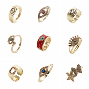 Golden evil eye and butterfly adjustable rings set with colorful cubic zirconia