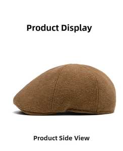 Side view of dark brown wool beret hat showing premium texture and refined stitching