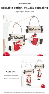 Detail view of resin Santa hanging ornament with adjustable telescopic legs and Welcome sign