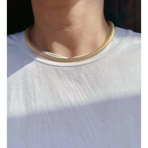 Chic 18K gold plated snake bone pattern choker necklace for women featuring metallic mesh design