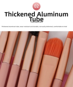 Detail of rose gold thickened aluminum ferrules for durable portable makeup brushes
