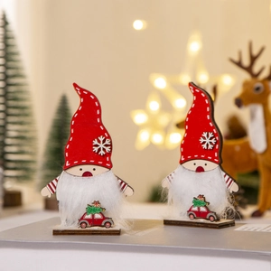 Gnomos navideños de madera hechos a mano con gorros rojos y decoración de coche mini