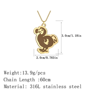 Detailed specs of the gold dodo bird pendant made of 316L stainless steel with dimensions
