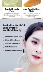 Detail view of transparent crystal gua sha tool for facial lifting and massage benefits