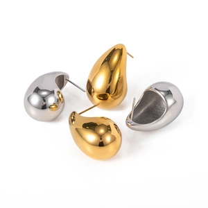Polished teardrop stud earrings in gold and silver finish with high mirror reflection