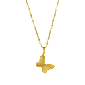 18K gold plated necklace with pleated butterfly pendant and twist Singapore chain